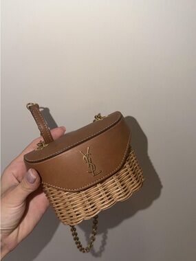 Saint Laurent Brown Leather & Wicker Mini Crossbody